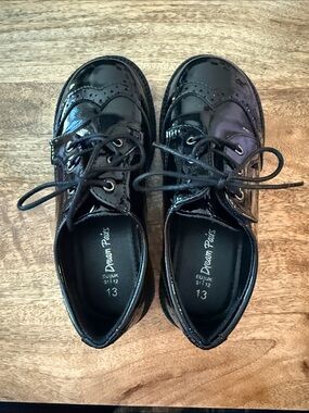 NWT-Boys Dream Pairs Black Patent Lace-Up Brogue Oxfords. Size US 13